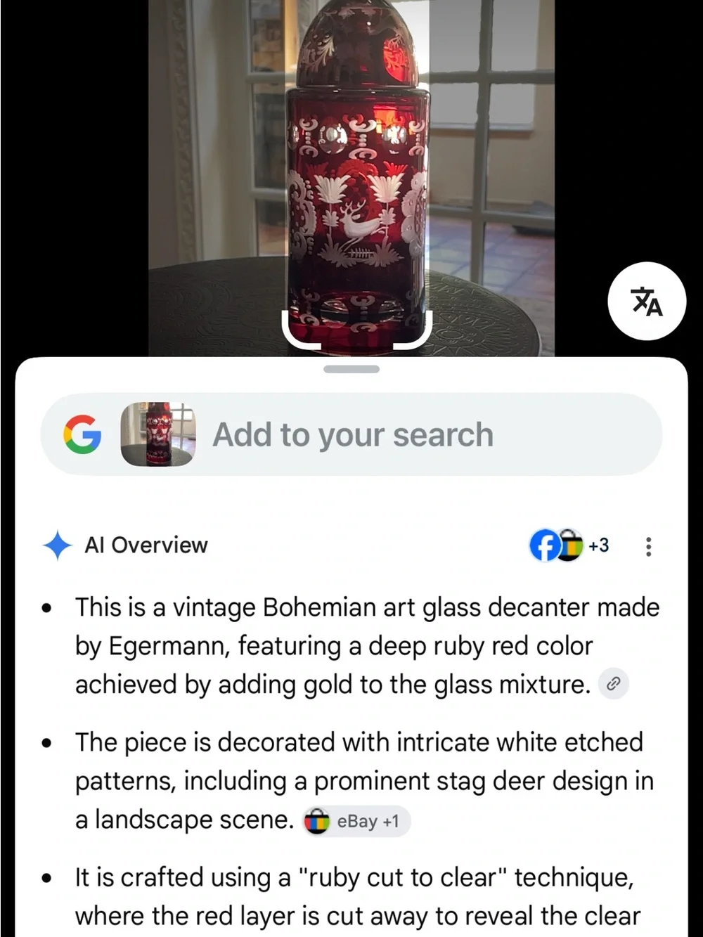 Egermann Ruby Red Etched Glass Decanter and Goblet Set